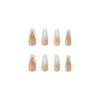 Faux ongles brillant français blanc dégradé longue ballerine cercueil faux ongles conseils amovible Ombre Art couverture complète appuyez sur