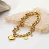 Link Chain Stainless Steel Chunky Cuban Chain Bracelet Bangles With Sweet Zircon Heart Charm 18k Gold Plated OT Buckle Fashion Jewelry G230208