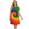 Sukienki w rozmiarze plus krótkie rękawie pomalowane 3D sukienka krajobrazowa naturalna sceneria druk mini A-line sukienki Lato Plus Size Women Odzież 6xl Sundress 230209