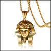 Pendant Necklaces Men Hip Hop Necklace Stainless Steel Egyptian Pharaoh Head Chain Punk Jewelry Drop Delivery Pendants Dh4Sd