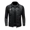 Mäns jackor män kausal pu läderjacka Turned Black Coat Mens Trend Coats 2023 Spring Autumn Motorcykel