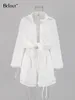 Women's Tracksuits Bclout Linen Ruffle Shorts Sets Two Pieces Outfits Women Autumn Lantern Sleeve White Tops Party Elastic Waist Shorts Suits 230209