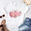 T-shirt da donna cuore fiore stampa donna donna casual base O-collo camicia bianca manica corta amore stampa grafica Y2302