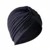 Abbigliamento etnico Donne alla moda Musulmano Raso di seta incrociato Ruffle Turbante Cappello Copricapo Sciarpa Berretto Cancro India Foulard Bandane Lady Hair