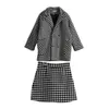 فستان من قطعتين Leiouna 2 مجموعة Retro Houndstooth Style Midlength Coat High Weist Skirt Winter Suits Women Basic Jackets 230209