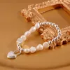 Link Chain Foxanry Ins Fashion Pearl Elasticiteit Bracelet Bruid Sieraden voor vrouwen Creative Simple Love Heart Kralen Keten Holiday Accessoires G230208