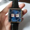 Mans sport watch quality Male watches Quartz Stopwatch Chronograph wristwatch Blue dial black Leather strap 013303S