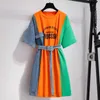 Casual Dresses Summer Patchwork T Shirt Women Korean Ulzzang Causal Party Sashes Streetwear Plus Size Fake Two Piece M-4XL Y2302