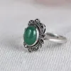 Cluster Rings FNJ 925 Silver Ring for Women Jewelry Original Pure S925 Sterling Marcasite Natural Green Agate