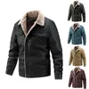 Männer Jacken 2023 Mode Vintage Faux Leder Jacke Herren Winter Dicke Warme Wolle Futter Casual Military Bomber Motor Biker