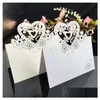 Decorazioni di nozze Segnaposti tagliati al laser Tavolo da festa con cuori Fiori Scultura in carta Etichette con nome Matrimoni Drop Delivery Eventi Sup Dhoam