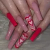 False Nails 24pcs 레트로 녹색 악어 패턴 접착제와 함께 가짜 가짜 프놈펜 웨어러블 디자인 뱀 물결 모양의 손톱 패치 팁