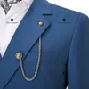 Męskie garnitury Blazers Cenne des Graoom Men Blue Jacket Spodni 2 sztuki zestaw metalowy zwolnienie Burza Elegancka sukienka wieczorna ślubna 230209