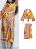 Платье с двумя частями Traf 2 Set Women Summer Bow Tops и Sarong юбки элегантные печатные костюмы с длинным рукавом повседневные рубашки с воротниками 230209