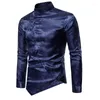 Men's Dress Shirts Men's Floral Black Stand Collar Irregular Long Sleeve Steampunk Shirt Party Bar Social Male Chemise Homme