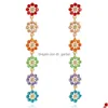 Dangle Chandelier Wholesale Seven Color Square Inlaid With Diamond Zircon Arrings Rainbow Girl Students Earrings Drop Dhf3T