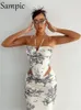 Tweede stuk jurk sampische dames rokpak sexy halter y2k print corset crop tops en wrap hoge taille midi set zomer outfits 230209