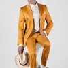 Men's Suits 2023 Fashion Yellow Men Custom Made Stage Wedding Suit For Groomsmen Party Tuxedos Mens 2 Pcs(Jacket Pant)