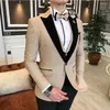 Men's Suits Champagne Three Pieces Men Peaked Lapel Slim Fit Formal Tuxedos For Wedding Bridegroom Prom Blazers (Jacket Pants Vest)