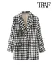 Kobiety damskie Blazers Traf Women Fashion Houndstooth Tweed Blazer Coat Vintage Long Rleeve Pockets żeńska odzież zewnętrzna elegancka veste femme 230209