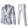 Mens Suits Blazers Fashion Reflective Tyg Tvådelande manlig Autumn Plus Size Shiny Silver Casual Set Men Slim Fit Blazer 2 230209