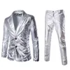 Heren Pakken Blazers Mode Reflecterende Stof Tweedelige Mannelijke Herfst Plus Size Glanzend Zilver Casual Set Mannen Slim Fit Blazer 2 230209