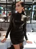 Casual Dresses Elegant Long Sleeve Sexy BodyCon Mini Dress Women 2022 Autumn Winter Party Club Evening Tight Black Brown Silver Clothes Y2302