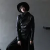 Skóra damska Faux Umi mao ciemny Yamamoto Style nieregularny stojak Kołnierz Kllar przekątna bluza zamek błyskawiczna Kobieta chłodna czarna gotycka kurtka Y2K 230209