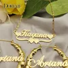 Hoop Huggie DOREMI One Name Earrings and Necklace set Tile Chain Round Bamboo Earrings Custom Bamboo Letter Personalised Name Earrings Gift 230209