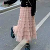 Skirts MOUKYUN Multilayer Tulle Long Skirt Women's Fall Faldas Korean High Waist A-Line Tutu Female Mesh Pleated Maxi