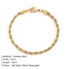 Twisted Rope Chian Bracelet for Woman Hip Hop Punk 4MM Gold Color Stainless Steel Gold Color Necklace Fashion Jewelry