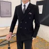 Mens ternos blazers homens trespassados ​​duas peças conjuntos de trajes finos Jaqueta casual casual de estilo britânico calças de noiva 230209