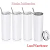 Attention STRAIGHT US Stock Mugs 20oz Sublimation White STRAIGHT Tumblers With Straw Stainless Steel Water Bottles Double Insulated Cups Mugs