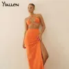 Two Piece Dress Yiallen Summer Camisole Skirt Set Fashion Casual Party Vacation Beach Solid Rib Knit Long 230209