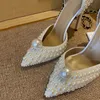 الصنادل الحقيقية لؤلؤة ناعمة مدببة النساء أخمص القدمين بيضاء الجلود عالية الكعب امرأة مثير حذاء زفاف T230208 952