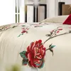 Bedding Sets Golden/Gray Satin Luxury Chic Embroidery Blossom Set 4/6/8Pcs Silky Cotton Bed Spread Pillow Shams