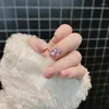 False Nails 24Pcs Fashion Pink Matte Rhinestone Decoration Press On Full Drill Handmade Fake With Glue