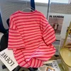 T-Shirt femme 2022 été mode coréen T-shirt rayure rouge amour ceinture corde hauts Mujer t-shirts haut Streetwear dames Y2302