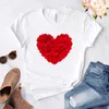 T-shirt da donna cuore fiore stampa donna donna casual base O-collo camicia bianca manica corta amore stampa grafica Y2302