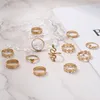 13 pièces/ensemble anneaux de coeur de serpent pour les femmes bijoux de mode ensemble de bagues de doigt gothique Punk argent plaqué fleurs vague anneau bijoux de fête