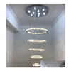 Kroonluchters grote luxe kristallen led kroonluchter verlichting armatuur 5 ringen cirkel hanger hangende lamp trap hall dimmen lustres drop dh5z1