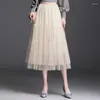 Rokken 2023 Zomer mesh rok voor dames elegante boog zoete high taille Koreaans casual veelzijdige a-skirt fee