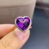 Cluster Rings Love Heart Natural And Real Amethyst Ring 925 Sterling Silver 12 12MM Gemstone For Men Or Women