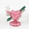 Hookahs hjärtglas bong rosa färg dab oljeriggar bubblar glas vattenrör med 14 mm glidskålbit kvartsbanger naglar