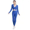 Active Set Two Piece Suit Yoga Set for Women Gym Clothing Fitness Legings V Neck Long Sleeve Crop Top Jogging Sport Pants