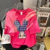 女性用Tシャツ新しい夏の女性ショートスリーブトップコットンTシャツ韓国スタイルの女性服ラグジュアリースパンコニングビーズティーシャツガールY2302