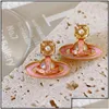 Stud Pink Planet Retro Inlaid Pearl Enamel Glaze Womens Earrings High Quality Fashion Ladies Designer Jewelry Drop Delivery Dhdc1 Dhitg