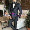 Herrenanzüge Blazer Mode 2 Stück Slim Fit Business Zweireiher Bräutigam Dunkelblau Smoking für Hochzeit Party Blazer Hosen 230209