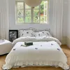 Bedding Sets 2023 Vintage Black Rose Embroidery 100S Cotton Brushed Cozy Set Lace Ruffles Duvet Cover Bed Sheet Pillowcases