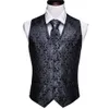Men's Vests Designer Mens Classic Black Paisley Jacquard Folral Silk Waistcoat Vests Handkerchief Tie Vest Suit Pocket Square Set Barry.Wang 230209